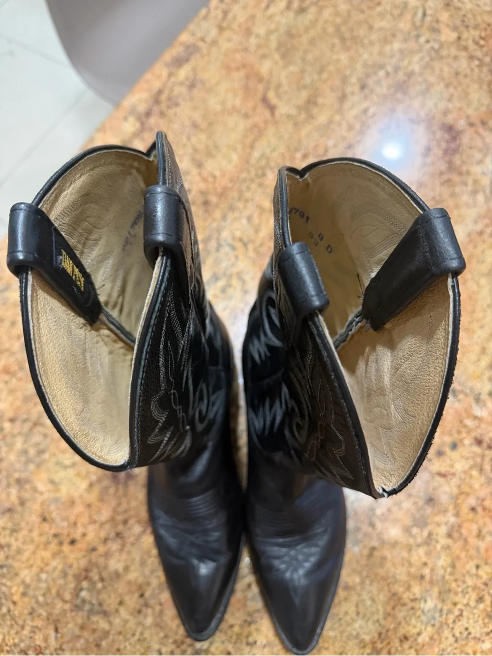 Dan Post Black Leather Western Cowboy Boots Mens Size 8D Vintage 16791